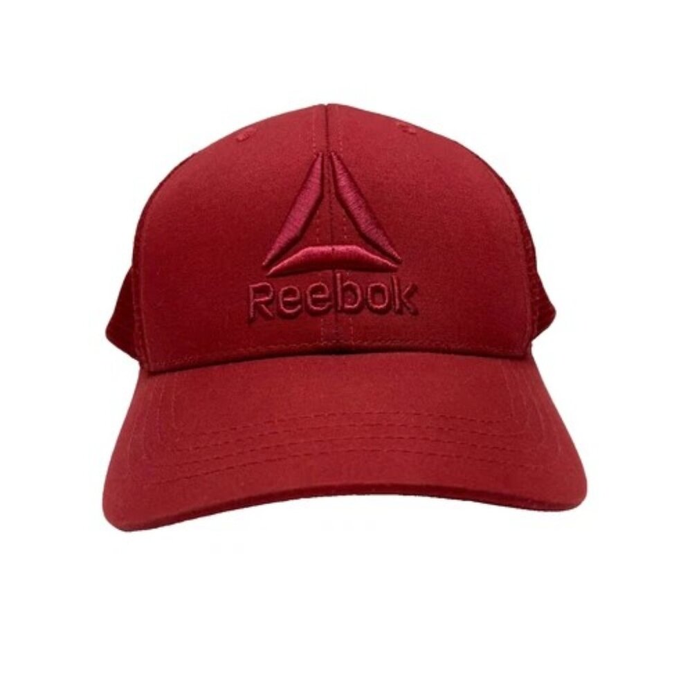 Reebok Snapback Trucker Cap Adult OSFA Adjustable Red Embroidered Mesh Back Hat‎